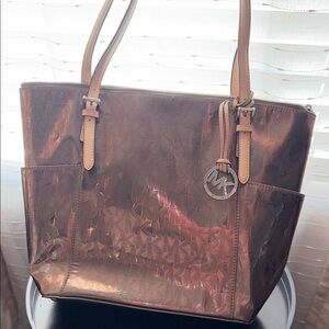 Michael Kors Metallic Dark Gray Tote with MK Charm